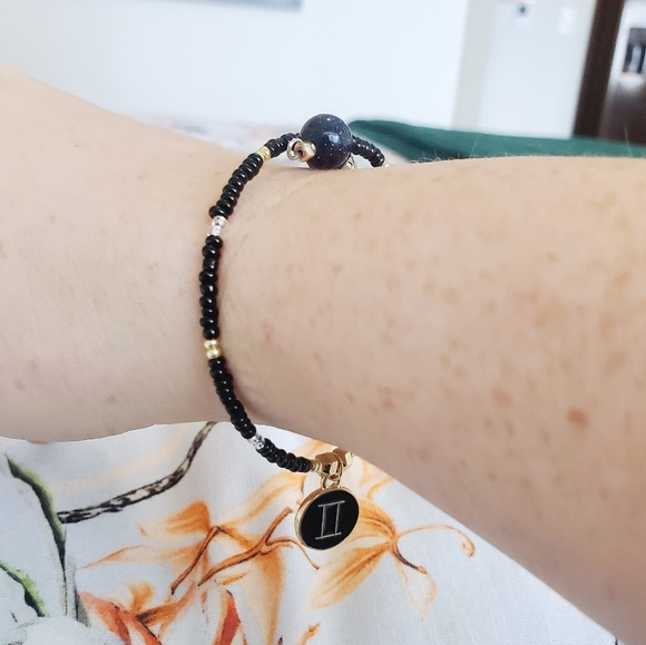 Gold and Blue Goldstone Zodiac Bangle - Picture 4 of 7